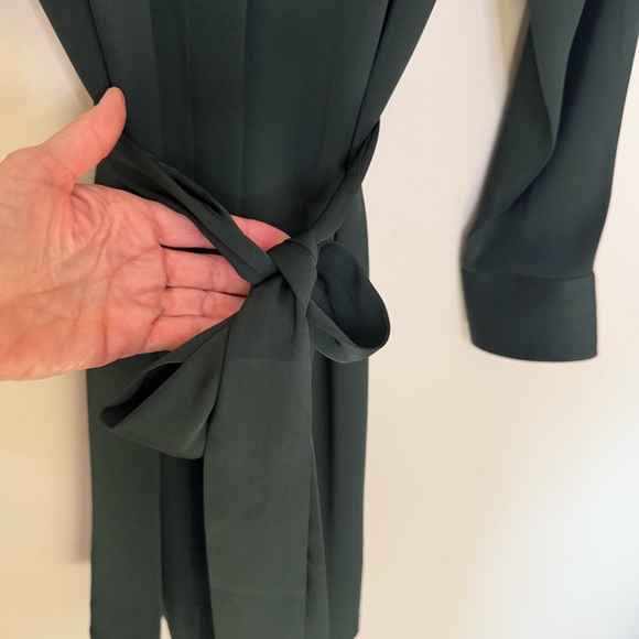 Quince Washable Stretch Silk Shirt Dress in Forest Green office luxury luxe feel - Picture 5 of 13
